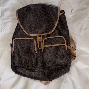 Calvin Klein Monogrammed Brown and Tan Backpack